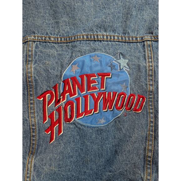 Vintage 90's Planet Hollywood Embroidered Jean Denim Jacket Womens Size Medium - Picture 1 of 9